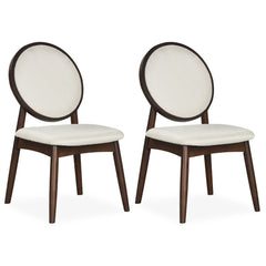 Set of 2 Round Back Dining Chairs, Beige Linen with Walnut Rubber Wood Legs