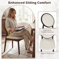 Set of 2 Round Back Dining Chairs, Beige Linen with Walnut Rubber Wood Legs