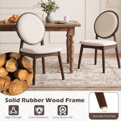 Set of 2 Round Back Dining Chairs, Beige Linen with Walnut Rubber Wood Legs