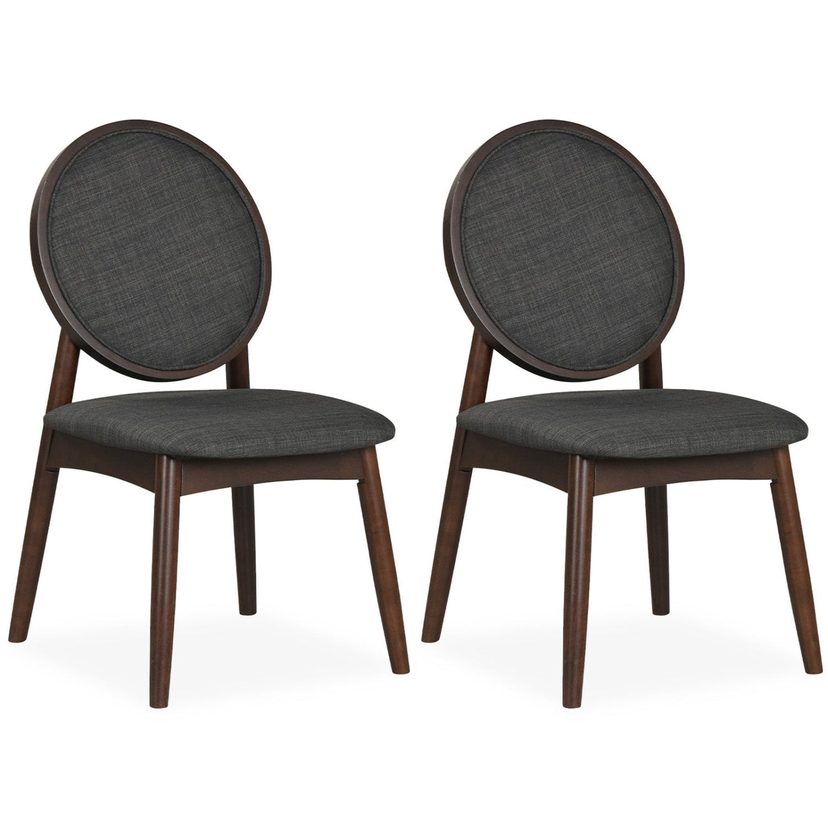 Set of 2 Round Back Dining Chairs, Charcoal Linen with Walnut Rubber Wood Legs