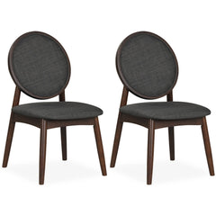 Set of 2 Round Back Dining Chairs, Charcoal Linen with Walnut Rubber Wood Legs