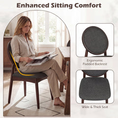 Set of 2 Round Back Dining Chairs, Charcoal Linen with Walnut Rubber Wood Legs