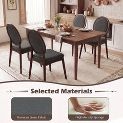Set of 2 Round Back Dining Chairs, Charcoal Linen with Walnut Rubber Wood Legs