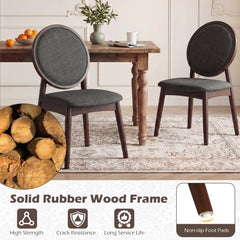 Set of 2 Round Back Dining Chairs, Charcoal Linen with Walnut Rubber Wood Legs