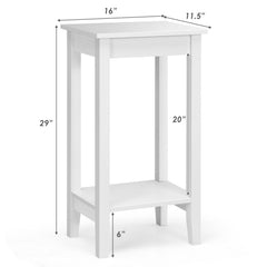 Set of 2 Tall 2 Tier End Tables with Solid Wood Legs, White