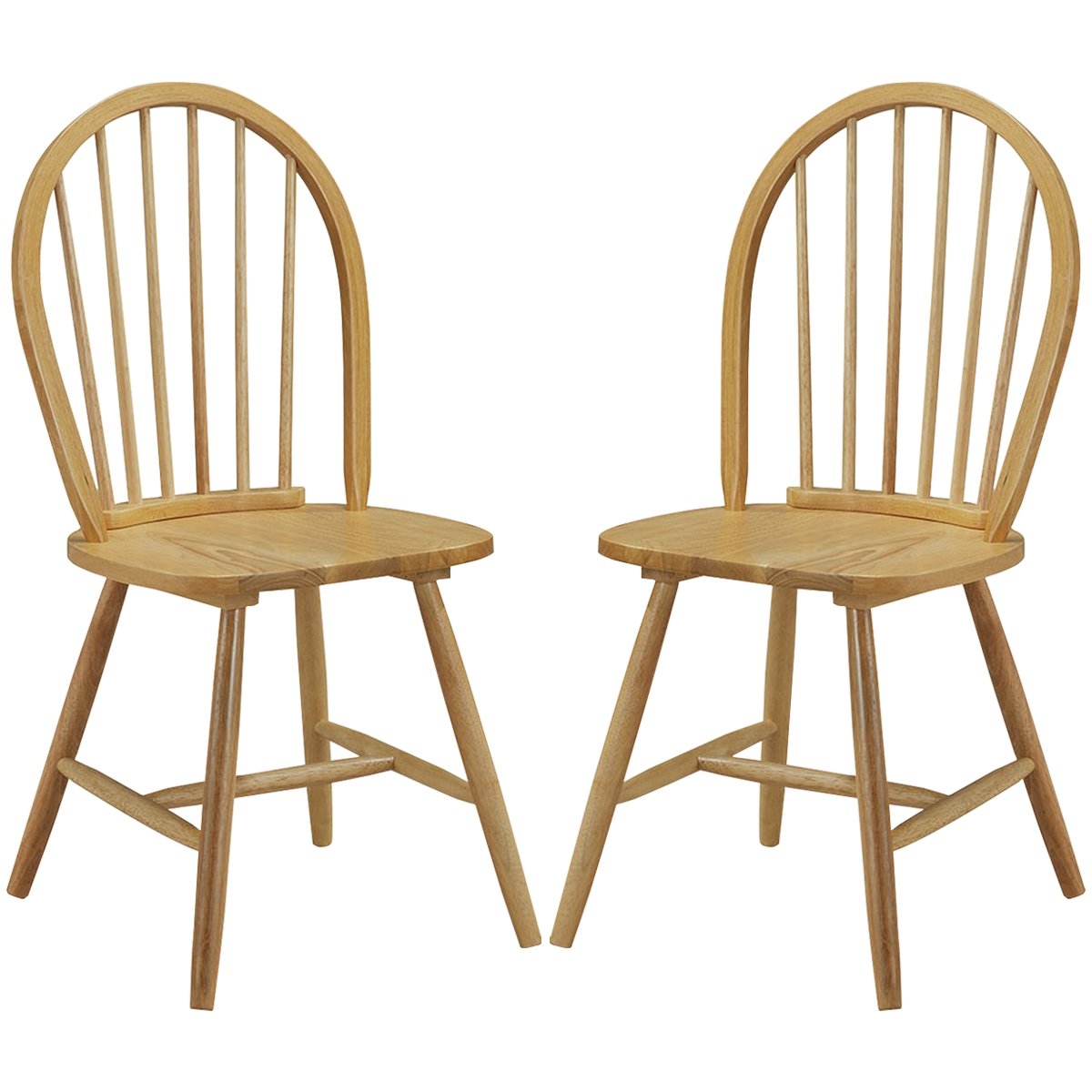 Set of 2 Windsor Spindle Back Dining Chairs, Natural Solid Rubber Wood