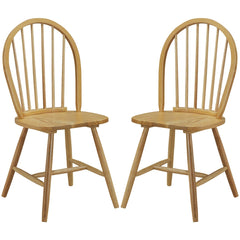 Set of 2 Windsor Spindle Back Dining Chairs, Natural Solid Rubber Wood