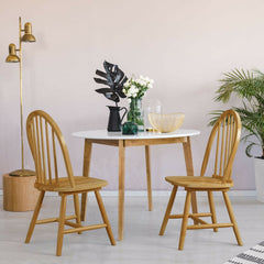 Set of 2 Windsor Spindle Back Dining Chairs, Natural Solid Rubber Wood