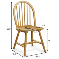 Set of 2 Windsor Spindle Back Dining Chairs, Natural Solid Rubber Wood