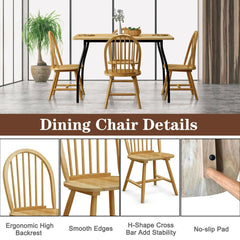Set of 2 Windsor Spindle Back Dining Chairs, Natural Solid Rubber Wood