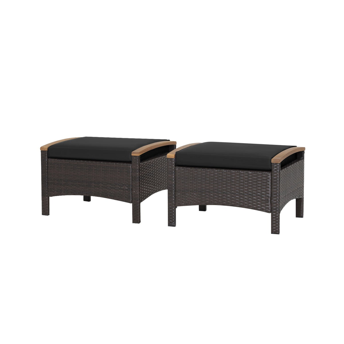 Set of 2 Wicker Patio Ottoman Fade-Resistant Foot Rest with Cushion-Black