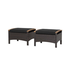 Set of 2 Wicker Patio Ottoman Fade-Resistant Foot Rest with Cushion-Black