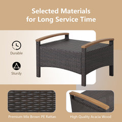 Set of 2 Wicker Patio Ottoman Fade-Resistant Foot Rest with Cushion-Black