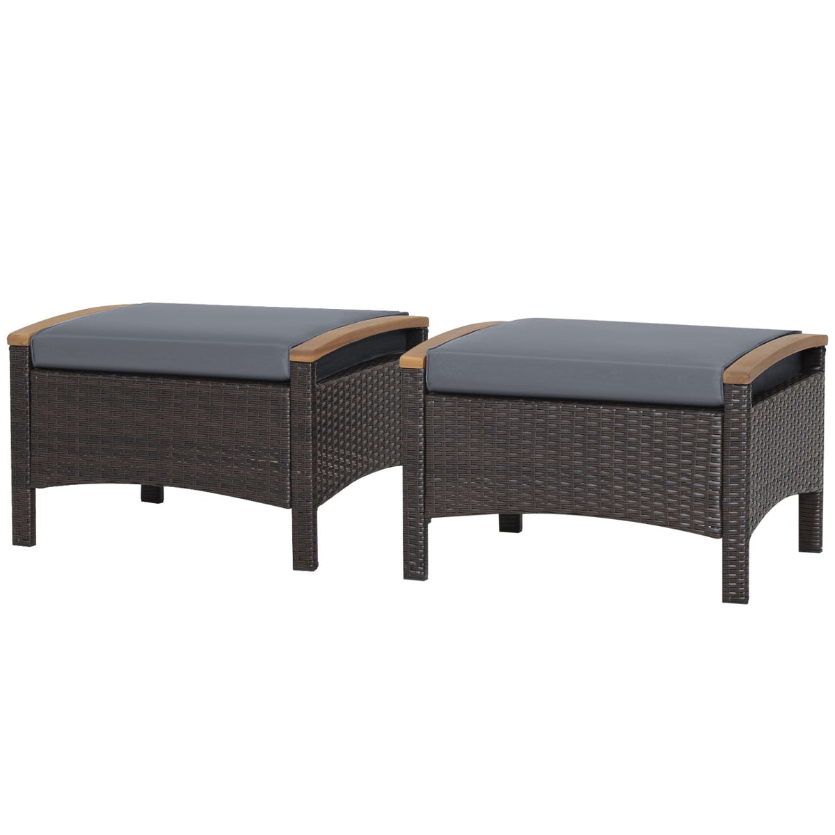 Set of 2 Wicker Patio Ottoman Fade-Resistant Foot Rest with Cushion-Gray