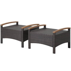Set of 2 Wicker Patio Ottoman Fade-Resistant Foot Rest with Cushion-Gray