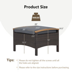 Set of 2 Wicker Patio Ottoman Fade-Resistant Foot Rest with Cushion-Gray