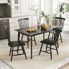 Set of 2 Windsor Dining Chairs with 20 Inch Spindle Back, Black Rubber Wood