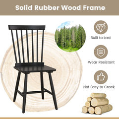 Set of 2 Windsor Dining Chairs with 20 Inch Spindle Back, Black Rubber Wood