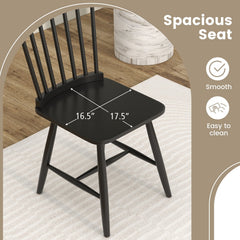 Set of 2 Windsor Dining Chairs with 20 Inch Spindle Back, Black Rubber Wood