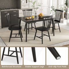 Set of 2 Windsor Dining Chairs with 20 Inch Spindle Back, Black Rubber Wood