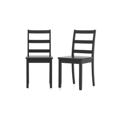Set of 2 Ladder Back Dining Chairs with Wood Seat, Black