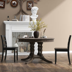 Set of 2 Ladder Back Dining Chairs with Wood Seat, Black