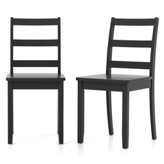Set of 2 Ladder Back Dining Chairs with Wood Seat, Black