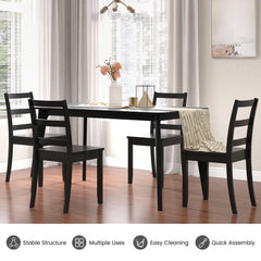 Set of 2 Ladder Back Dining Chairs with Wood Seat, Black