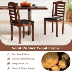 Set of 2 Ladder Back Kitchen Chairs, Oak Toned Rubber Wood with Black PU Leather Seat