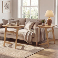 Set of 2 Wood Sofa Side Table C-shaped End Table with Wood Veneered Top