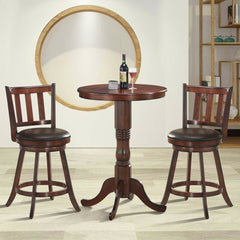Set of 2 Slat Back Swivel Counter Stools in Nut Brown, 25 Inch Seat Height