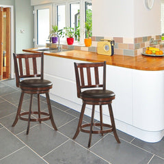 Set of 2 Slat Back Swivel Counter Stools in Nut Brown, 25 Inch Seat Height