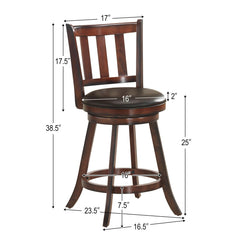 Set of 2 Slat Back Swivel Counter Stools in Nut Brown, 25 Inch Seat Height