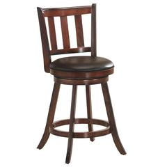 Set of 2 Slat Back Swivel Counter Stools in Nut Brown, 25 Inch Seat Height