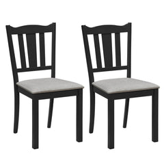 Set of 2 Black Wooden Dining Chairs with Hollow Back and Padded Grey Seat