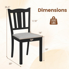 Set of 2 Black Wooden Dining Chairs with Hollow Back and Padded Grey Seat