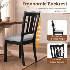 Set of 2 Black Wooden Dining Chairs with Hollow Back and Padded Grey Seat
