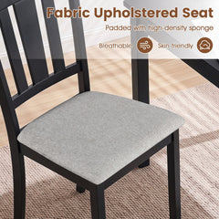 Set of 2 Black Wooden Dining Chairs with Hollow Back and Padded Grey Seat