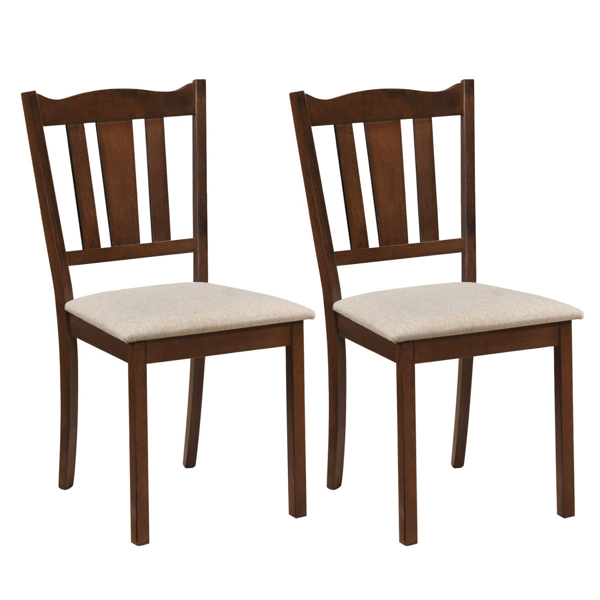Set of 2 Walnut Wooden Dining Chairs with Hollow Back and Padded Cream Seat