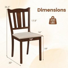 Set of 2 Walnut Wooden Dining Chairs with Hollow Back and Padded Cream Seat