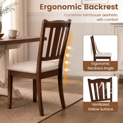 Set of 2 Walnut Wooden Dining Chairs with Hollow Back and Padded Cream Seat