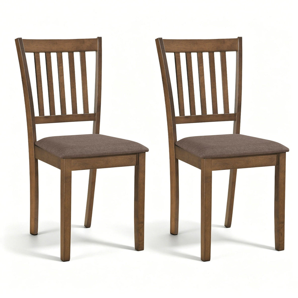 Set of 2 Walnut Slat Back Dining Chairs with Padded Taupe Linen Look Seat