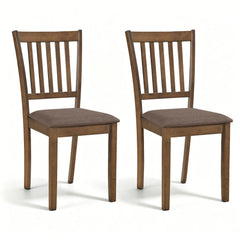 Set of 2 Walnut Slat Back Dining Chairs with Padded Taupe Linen Look Seat