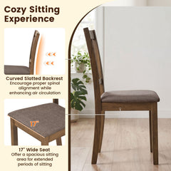 Set of 2 Walnut Slat Back Dining Chairs with Padded Taupe Linen Look Seat