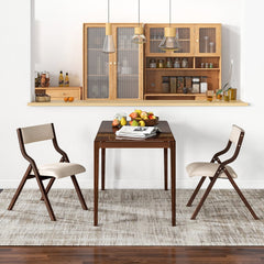 Set of 2 Folding Wooden Dining Chairs with Padded Linen Seat and Back, Coffee