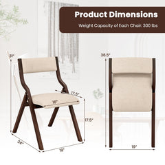 Set of 2 Folding Wooden Dining Chairs with Padded Linen Seat and Back, Coffee
