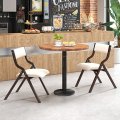 Set of 2 Folding Wooden Dining Chairs with Padded Linen Seat and Back, Coffee