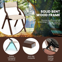 Set of 2 Folding Wooden Dining Chairs with Padded Linen Seat and Back, Coffee