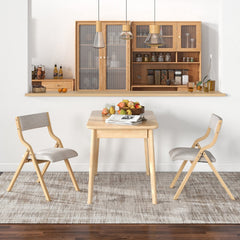 Set of 2 Folding Wooden Dining Chairs with Padded Linen Seat and Back, Natural