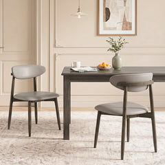 Set of 2 Mid Century Dining Chairs with Curved Floating Backrest, Grey Faux Leather